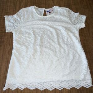 Teddi Rose Womens Top‎  Lace Floral Stretch Short Sleeves White Large New
